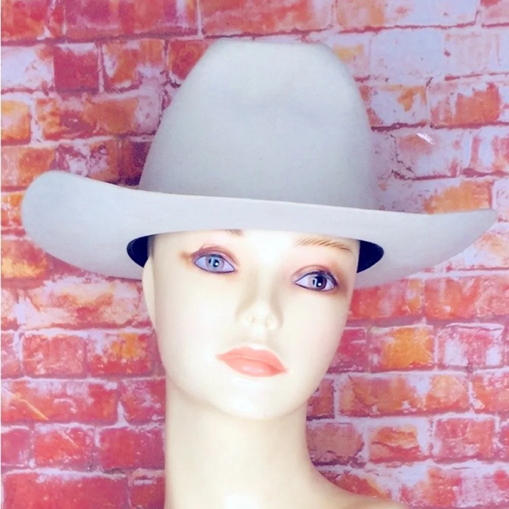 Vintage Off White Feather Accent Wool Felt  Rancher Hat